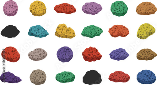 Colorful Pumice Stone Vector Illustration Set, Exfoliating Foot Care Tools Collection, Natural Skincare Products for Pedicure and Spa Concepts.
