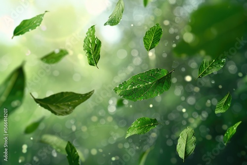 Green Floating Leaves Flying Leaves Green Leaf Dancing, Air Purifier Atmosphere Simple Main Picture