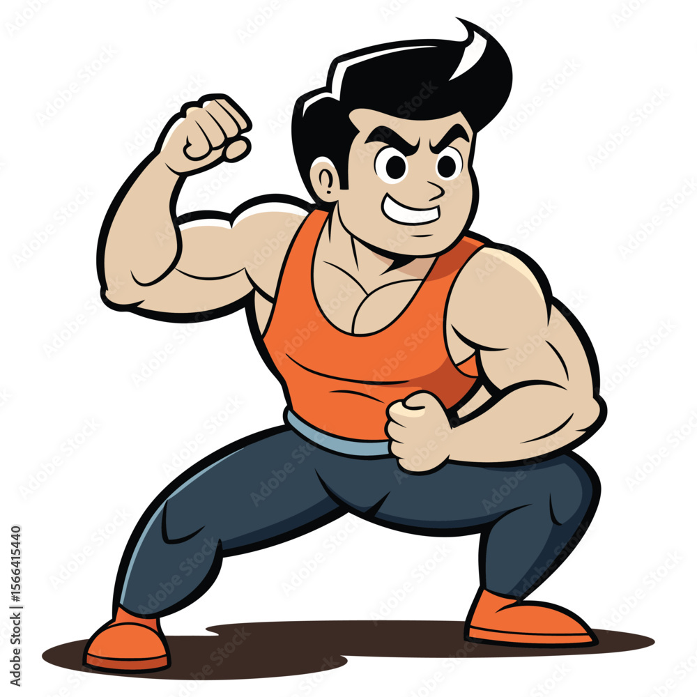 Cartoon Bodybuilder in Workout Pose Cartoon Bodybuilder in Workout Pose
