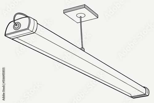 Linear fluorescent light fixture suspended from ceiling