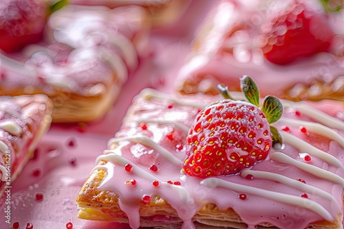 Pop tart panoramic header, a close up of strawberry toaster pastry, American dessert