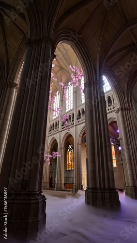 Explore the gothic architecture of a grand cathedral with stained glass windows and art