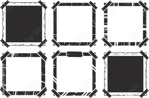 Distressed square frame set, grunge border, hand drawn ink, abstract art template, creative vector design
