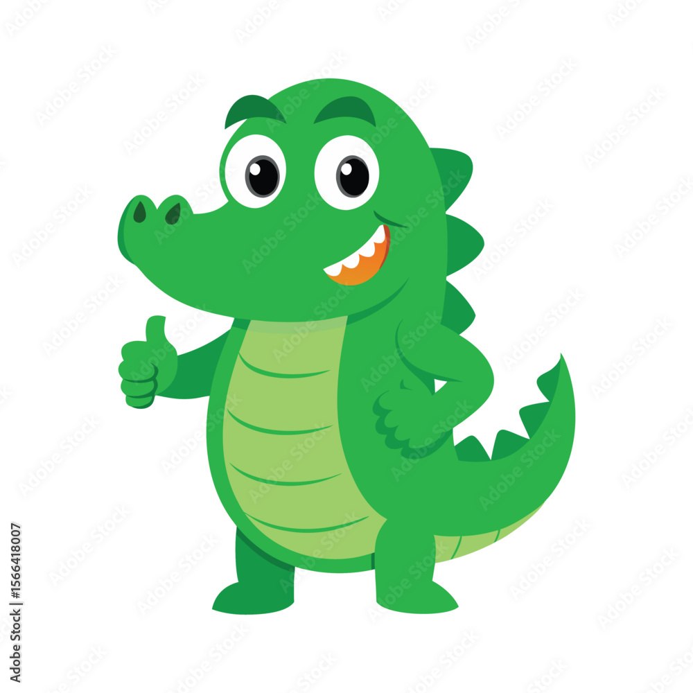 Naklejka premium funny cute crocodile standing and showing a thumbs-up vector icon isolated on white background