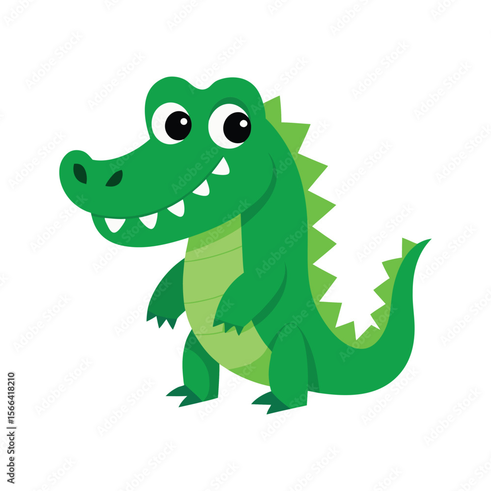 Naklejka premium Cute Cartoon green smile Crocodile Illustrations Vector icon isolated on white background