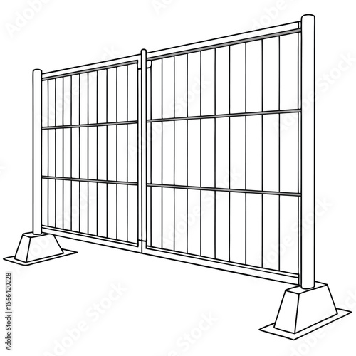 Temporary metal barrier fence on white background construction