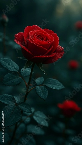 red rose with water drops