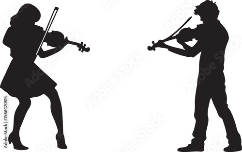 Violinist Silhouette Duo Vector