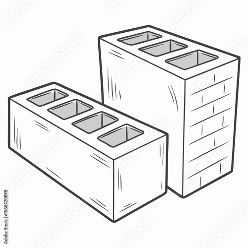 Two concrete blocks with holes on white background