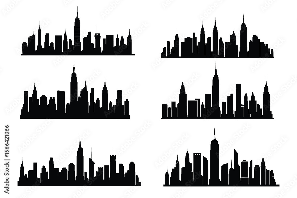 Obraz premium City skyline silhouette vector collection and urban building landscape set