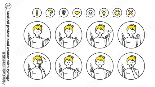 注射器を持つ医療従事者の女性　人物アバターバリエーション　セット 2c