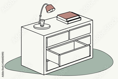 White nightstand with open drawers and a lamp bedside table