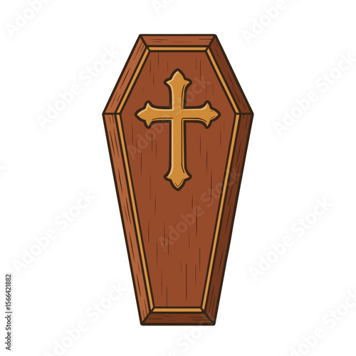 Vintage Wooden Coffin with Floral Rose Decor and Cross
