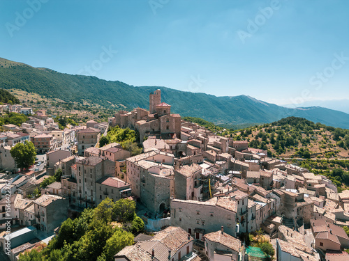 Canvas Print Italy 03 July 2025: aerial view from the drone of the medieval village of Castel del Monte in the province of L'Aquila in Abruzzo