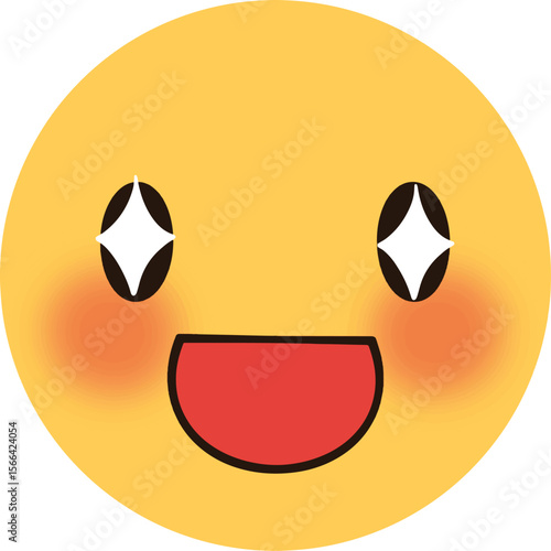 Yellow emoji with a wide smiley face, excited with sparkling eyes and red cheeks