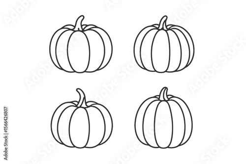 Creative black and white line drawings of pumpkins in different shapes for autumn-themed decoration or craft projects