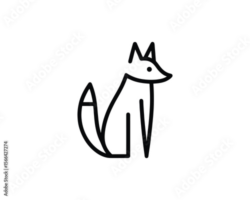 Minimalist line art illustration of a seated fox with a bushy tail