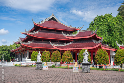 Colorful landscape view of chinese javanese style Sam Poo Kong temple aka Gedung Batu founded by admiral Zheng He, Semarang, Central Java, Indonesia