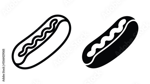 Vector art of a simple hotdog icon with wavy mustard is isolated on white background