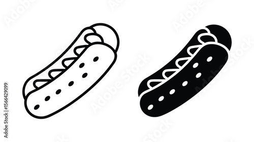 Vector art of a hotdog icon with mustard and dots is isolated on white background