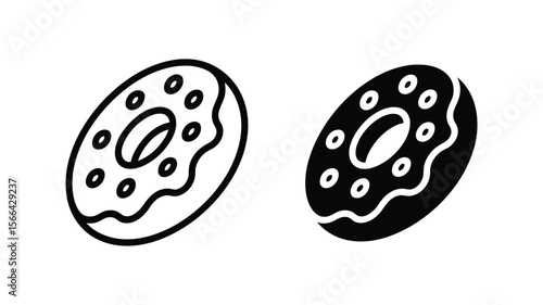 Vector art of a frosted donut is depicted in a minimalist vector illustration isolated on white background