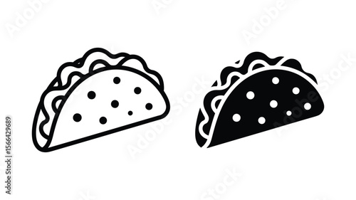Vector art of two taco icons are presented isolated on white background