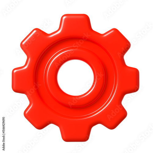 Red 3D Gear Icon with Simple Design Transparent Background