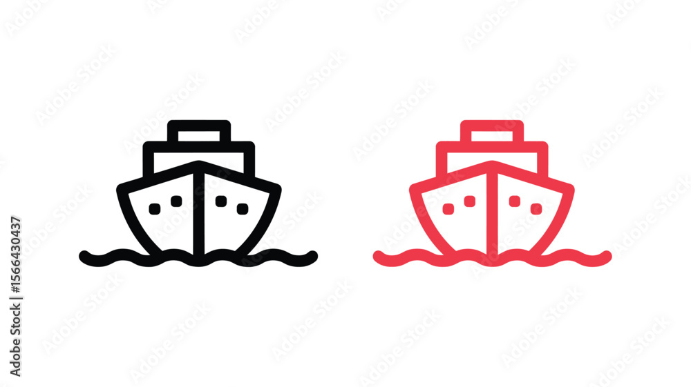 Fototapeta premium Vector art of a ship icon is depicted in black and red isolated on white background