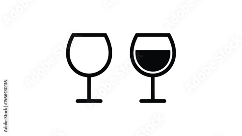 Vector art of a wine glass icon is depicted empty and full isolated on white background