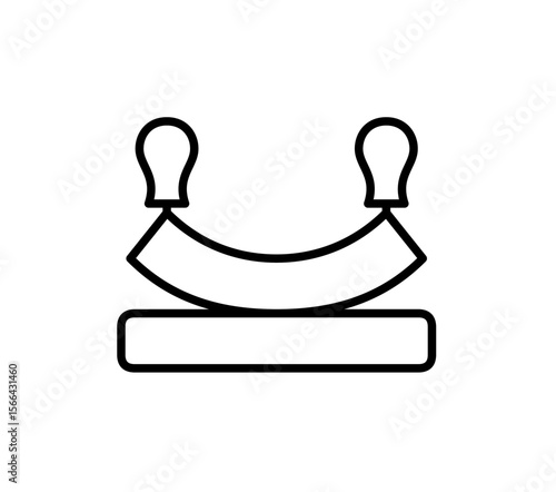 Illustration of a mezzaluna knife on a cutting board, shown in a simple, outlined design.