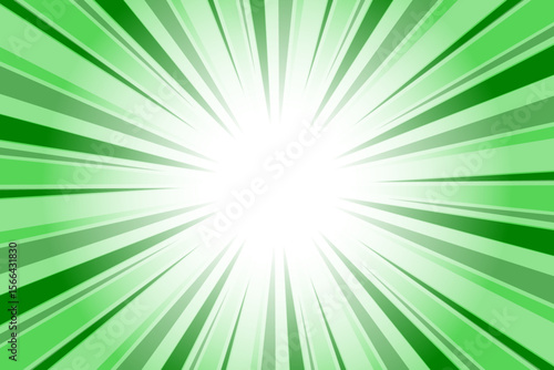 Abstract green sunburst background. Sun rays backdrop. Radial green background with sun rays. Summer vector illustration.