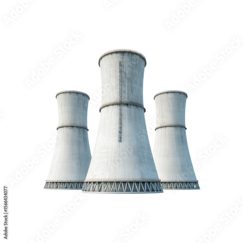 Isolated Nuclear Reactor Chimneys on transparent background with Realistic Concrete Texture