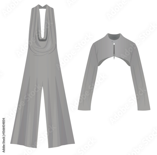 Grey sleeveless jumpsuit and bolero. vector illustration	