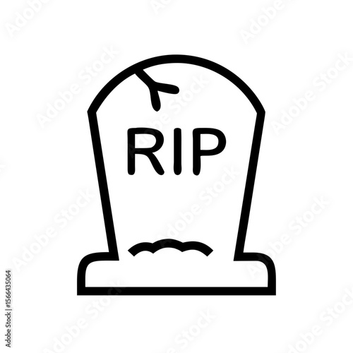 RIP Gravestone Icon Vector Illustration of a Cracked Tombstone with RIP Engraving