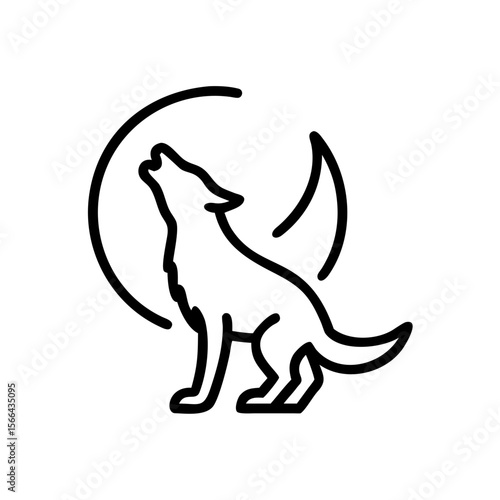 Majestic Wolf Howling at the Moon Line Art Vector Graphic