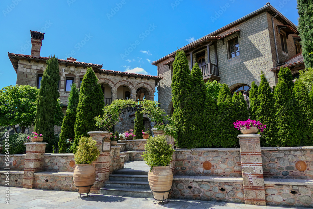 Fototapeta premium Greece, Kalambaka, May 1, 2025. Interior courtyard of the Varlaam Monastery at the Meteora site.