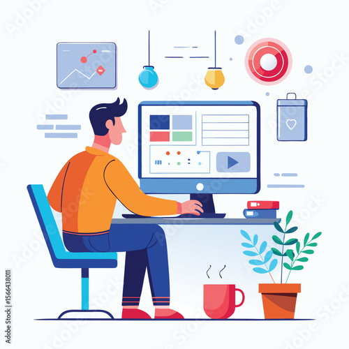 UI UX Designer Working Vector Flat Style,