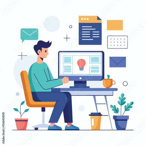UI UX Designer Working Vector Flat Style,