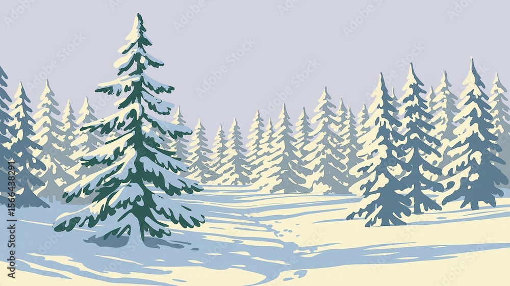 Fototapeta premium Winter Forest Scene with Snow-Covered Pines