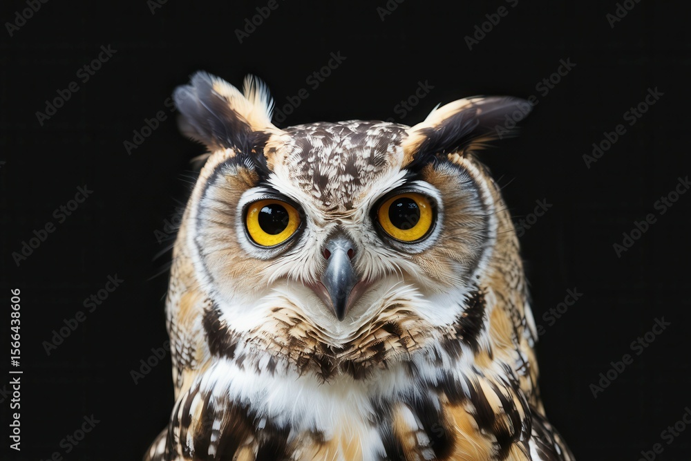cute wild owl muzzle isolated on black with copy space isolated, white background cute wild owl muzzle isolated on black with copy space isolated, white background