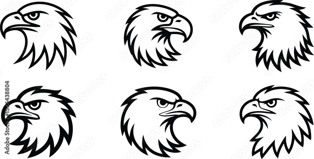 Fototapeta premium Eagle Head Outlines: Majestic Bird Silhouettes for Logos and Mascots