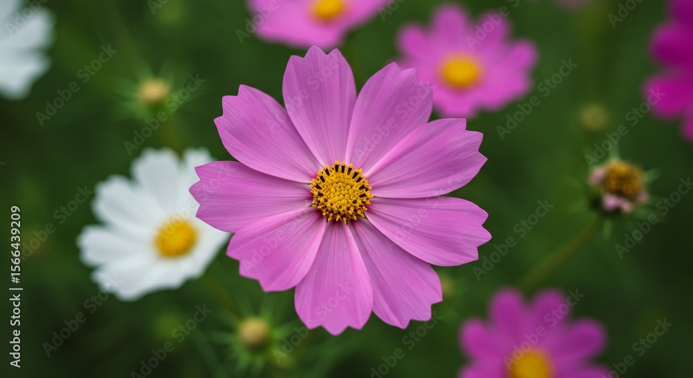 Obraz premium 부드러운 햇살 아래 핀 핑크 코스모스 꽃밭