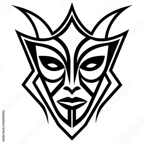 Abstract tribal mask line art vector illustration 