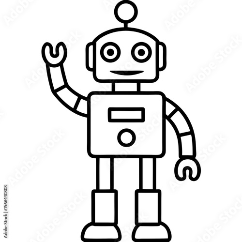  Robot waving  line art vector illustration