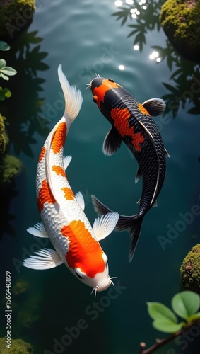 Realistic Koi Fish in Yin Yang Motion – Underwater Harmony