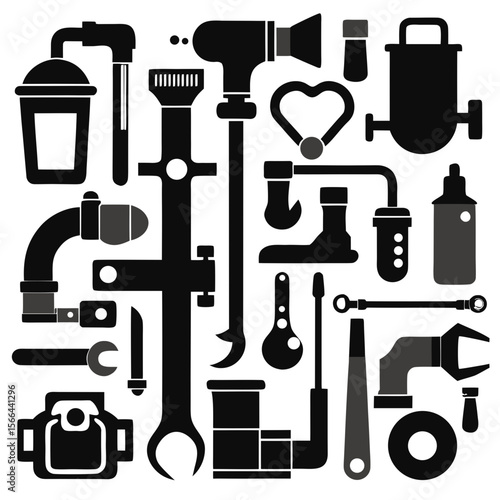 Perfect Vector Collection Of Plumbing Tools Silhouettes For Use Graphics Websites And Apps Designs On White Background