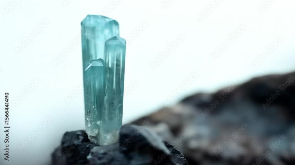 Translucent Blue Rocks Close-up of light-blue crystals clustered on dark rock. Crystals are ...
