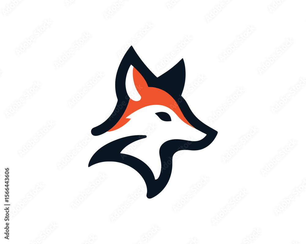 Obraz premium Modern stylized fox head logo design with orange and dark blue colors