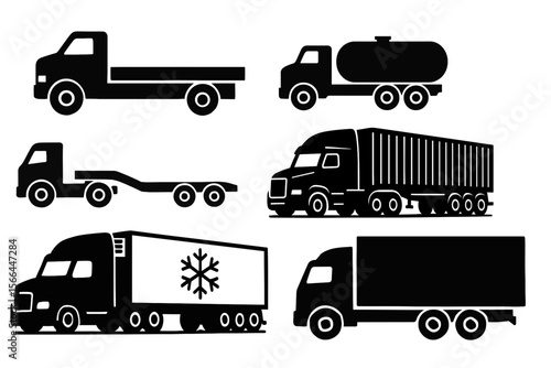 Truck Silhouettes Vector Set for Transport and Logistics