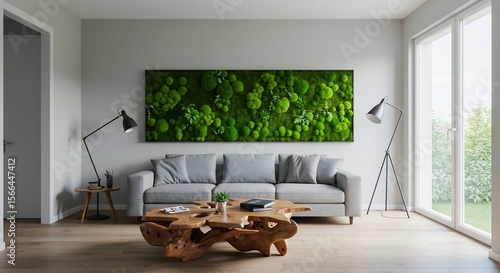 자연친화적 모던 거실 인테리어 싱그러운 이끼 벽면 장식